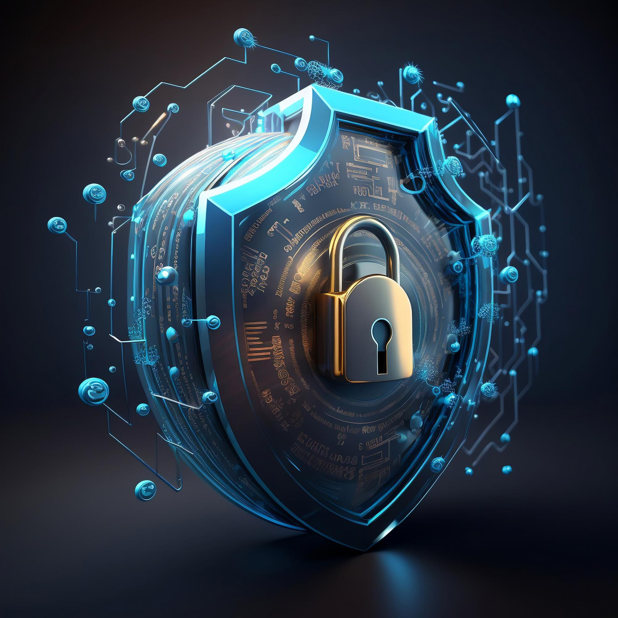 Privacy and Security - Digital lock with cybersecurity patterns